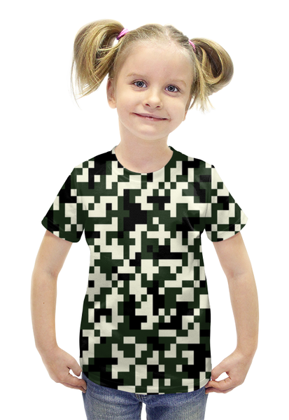 Заказать детскую футболку в Москве. Футболка с полной запечаткой для девочек Зеленые пиксели от THE_NISE  - готовые дизайны и нанесение принтов.
