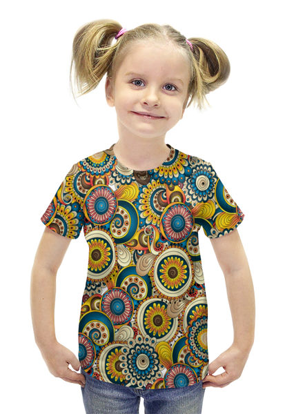Заказать детскую футболку в Москве. Футболка с полной запечаткой для девочек Красочные цветы от THE_NISE  - готовые дизайны и нанесение принтов.