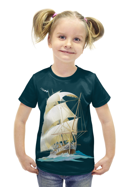 Заказать детскую футболку в Москве. Футболка с полной запечаткой для девочек Парусник от Виктор Гришин - готовые дизайны и нанесение принтов.