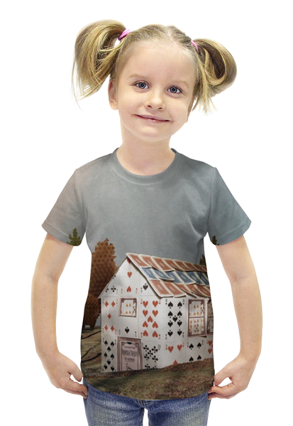 Заказать детскую футболку в Москве. Футболка с полной запечаткой для девочек Карточный домик от ПРИНТЫ ПЕЧАТЬ  - готовые дизайны и нанесение принтов.