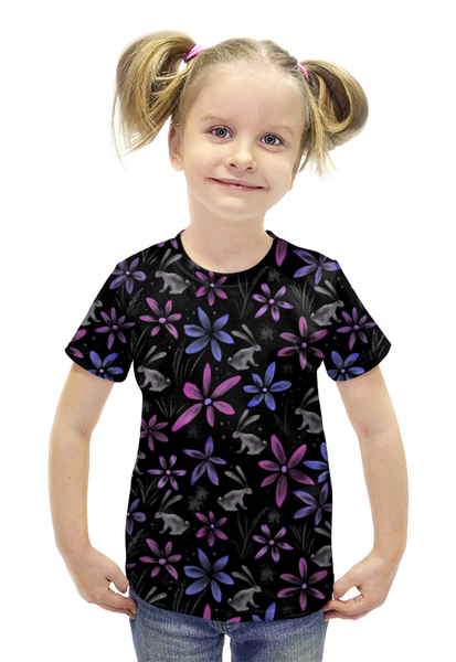 Заказать детскую футболку в Москве. Футболка с полной запечаткой для девочек Ноктюрн с зайцами от ELENA ZHARINOVA - готовые дизайны и нанесение принтов.