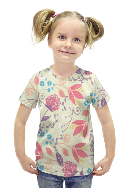 Заказать детскую футболку в Москве. Футболка с полной запечаткой для девочек Весенние цветочки от THE_NISE  - готовые дизайны и нанесение принтов.