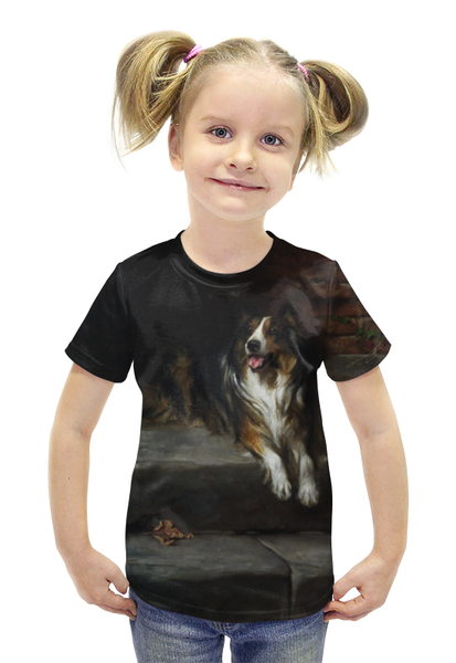 Заказать детскую футболку в Москве. Футболка с полной запечаткой для девочек Колли (картина Артура Вардля) от Apfelbaum - готовые дизайны и нанесение принтов.