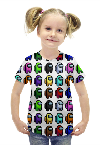 Заказать детскую футболку в Москве. Футболка с полной запечаткой для девочек AMONG US от robus - готовые дизайны и нанесение принтов.