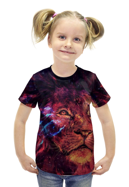 Заказать детскую футболку в Москве. Футболка с полной запечаткой для девочек Царь зверей от Dover - готовые дизайны и нанесение принтов.