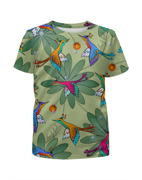 Заказать детскую футболку в Москве. Футболка с полной запечаткой для девочек LOVELY BIRDS от ELENA ZHARINOVA - готовые дизайны и нанесение принтов.