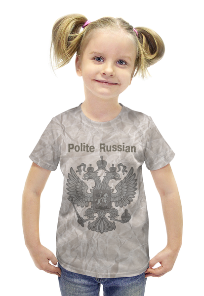 Заказать детскую футболку в Москве. Футболка с полной запечаткой для девочек Вежливый русский от multikot - готовые дизайны и нанесение принтов.