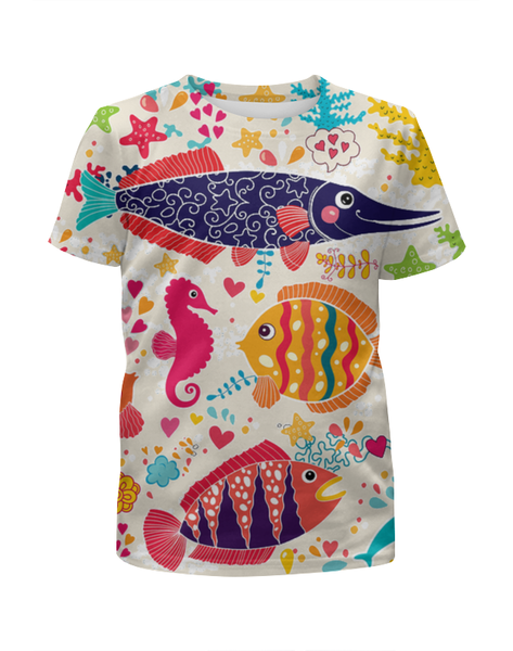 Заказать детскую футболку в Москве. Футболка с полной запечаткой для девочек Обитатели моря 2 от Виктор Гришин - готовые дизайны и нанесение принтов.
