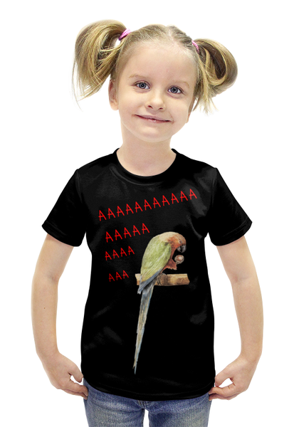 Заказать детскую футболку в Москве. Футболка с полной запечаткой для девочек Кричащий попуг от Franka  - готовые дизайны и нанесение принтов.