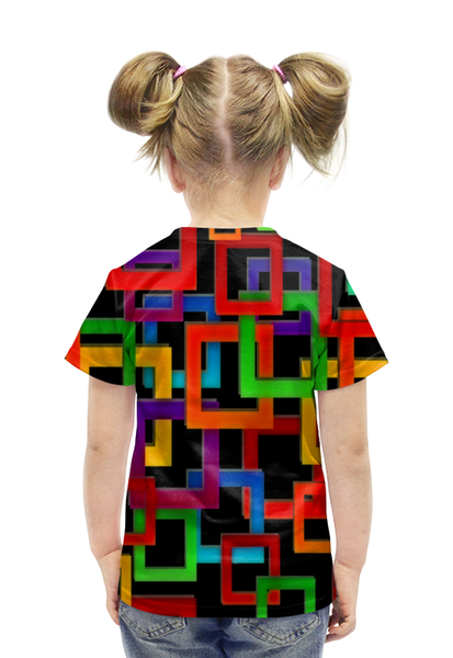 Заказать детскую футболку в Москве. Футболка с полной запечаткой для девочек Цветные квадраты от THE_NISE  - готовые дизайны и нанесение принтов.