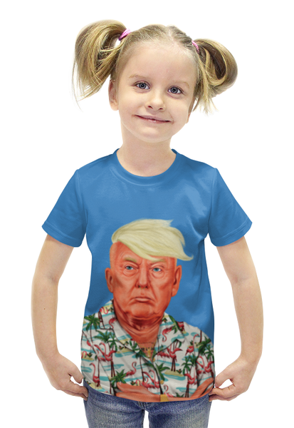 Заказать детскую футболку в Москве. Футболка с полной запечаткой для девочек Дональд Трамп от cherdantcev - готовые дизайны и нанесение принтов.