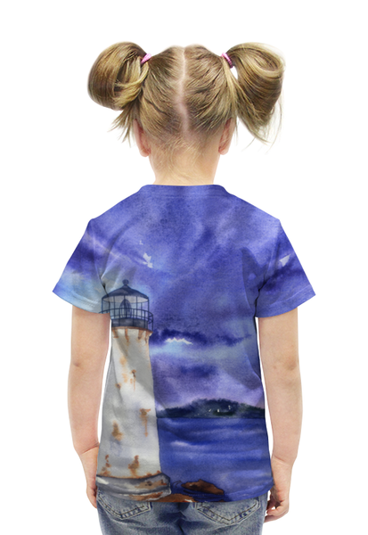 Заказать детскую футболку в Москве. Футболка с полной запечаткой для девочек Маяк в море от марина жукова - готовые дизайны и нанесение принтов.