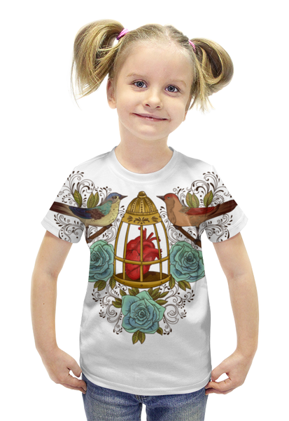 Заказать детскую футболку в Москве. Футболка с полной запечаткой для девочек Сердце в клетке от 4erta - готовые дизайны и нанесение принтов.