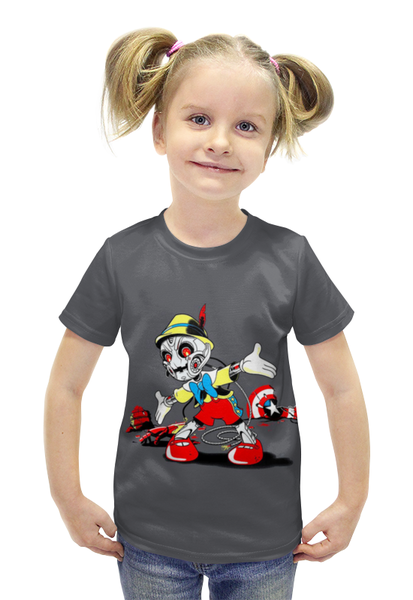 Заказать детскую футболку в Москве. Футболка с полной запечаткой для девочек Пиноккио от ПРИНТЫ ПЕЧАТЬ  - готовые дизайны и нанесение принтов.