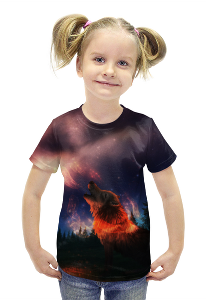 Заказать детскую футболку в Москве. Футболка с полной запечаткой для девочек Вой Волка от  PRO_DESIGN - готовые дизайны и нанесение принтов.