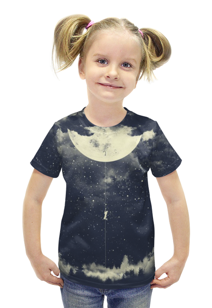 Заказать детскую футболку в Москве. Футболка с полной запечаткой для девочек Лифт на луну от Тимур Антонов - готовые дизайны и нанесение принтов.