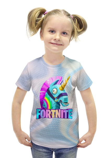 Заказать детскую футболку в Москве. Футболка с полной запечаткой для девочек Fortnite    от T-shirt print  - готовые дизайны и нанесение принтов.
