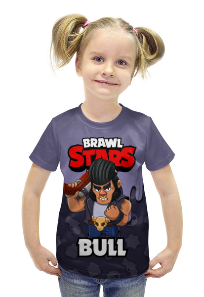 Заказать детскую футболку в Москве. Футболка с полной запечаткой для девочек BRAWL STARS BULL от geekbox - готовые дизайны и нанесение принтов.