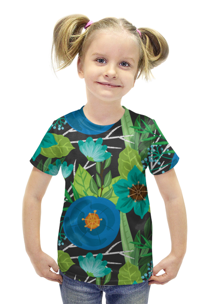Заказать детскую футболку в Москве. Футболка с полной запечаткой для девочек flowers от THE_NISE  - готовые дизайны и нанесение принтов.