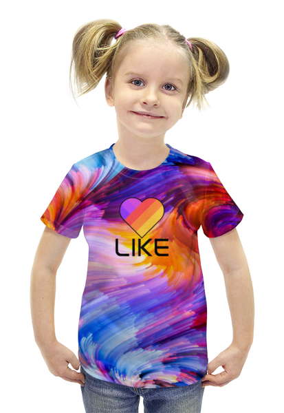 Заказать детскую футболку в Москве. Футболка с полной запечаткой для девочек Like  от DESIGNER   - готовые дизайны и нанесение принтов.