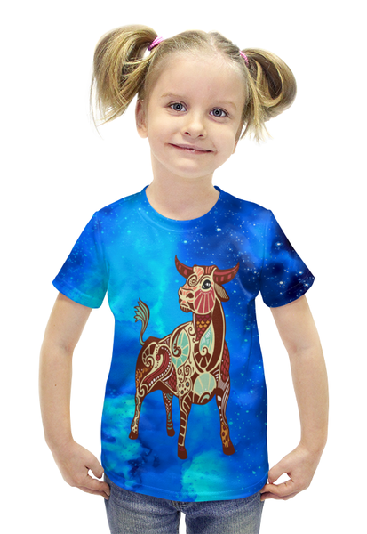 Заказать детскую футболку в Москве. Футболка с полной запечаткой для девочек Телец от THE_NISE  - готовые дизайны и нанесение принтов.