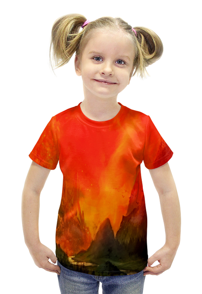 Заказать детскую футболку в Москве. Футболка с полной запечаткой для девочек Пламенный закат от THE_NISE  - готовые дизайны и нанесение принтов.
