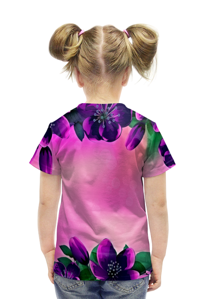 Заказать детскую футболку в Москве. Футболка с полной запечаткой для девочек Фиолетовые цветы от THE_NISE  - готовые дизайны и нанесение принтов.