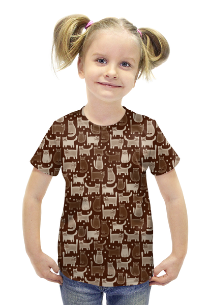 Заказать детскую футболку в Москве. Футболка с полной запечаткой для девочек Cats Brown от THE_NISE  - готовые дизайны и нанесение принтов.