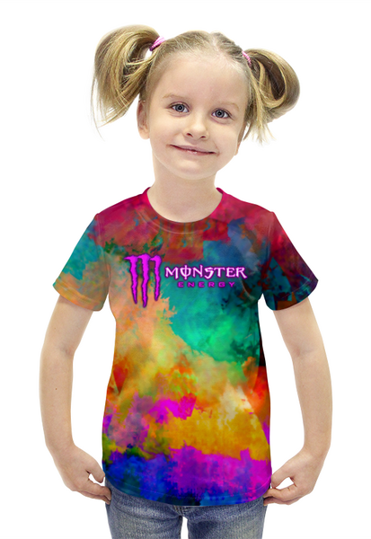 Заказать детскую футболку в Москве. Футболка с полной запечаткой для девочек Monster Energy от THE_NISE  - готовые дизайны и нанесение принтов.