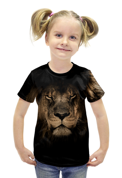 Заказать детскую футболку в Москве. Футболка с полной запечаткой для девочек Хищный лев от weeert - готовые дизайны и нанесение принтов.