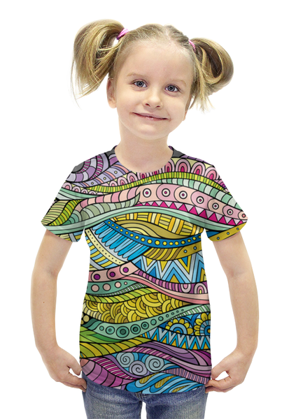 Заказать детскую футболку в Москве. Футболка с полной запечаткой для девочек волны от THE_NISE  - готовые дизайны и нанесение принтов.
