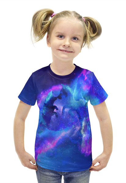 Заказать детскую футболку в Москве. Футболка с полной запечаткой для девочек Космические Волки от  PRO_DESIGN - готовые дизайны и нанесение принтов.