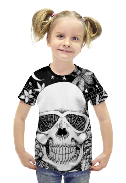 Заказать детскую футболку в Москве. Футболка с полной запечаткой для девочек ЧЕРЕП от Виктор Темнов - готовые дизайны и нанесение принтов.