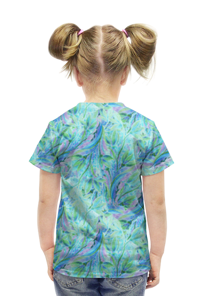 Заказать детскую футболку в Москве. Футболка с полной запечаткой для девочек Акварельные нежные голубые цветы от eszadesign - готовые дизайны и нанесение принтов.
