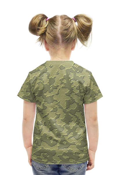 Заказать детскую футболку в Москве. Футболка с полной запечаткой для девочек Серо-Коричневый Камуфляж от armyshop - готовые дизайны и нанесение принтов.