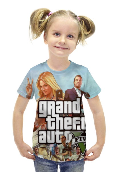 Заказать детскую футболку в Москве. Футболка с полной запечаткой для девочек Grand Theft Auto V от Серега Шнайдер - готовые дизайны и нанесение принтов.