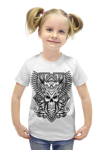 Заказать детскую футболку в Москве. Футболка с полной запечаткой для девочек Череп от Ирина - готовые дизайны и нанесение принтов.