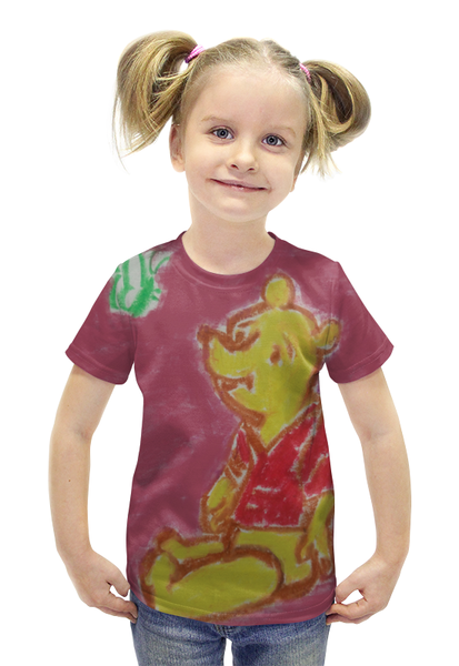Заказать детскую футболку в Москве. Футболка с полной запечаткой для девочек Мишка с бабочкой от mrs-snit@yandex.ru - готовые дизайны и нанесение принтов.