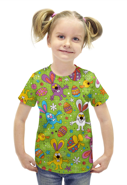 Заказать детскую футболку в Москве. Футболка с полной запечаткой для девочек КРОЛИКИ от Phoenix-W  - готовые дизайны и нанесение принтов.