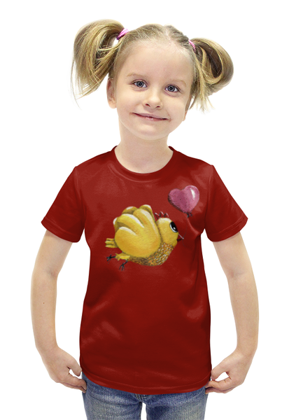 Заказать детскую футболку в Москве. Футболка с полной запечаткой для девочек Петушок с шариком от Владимир - готовые дизайны и нанесение принтов.