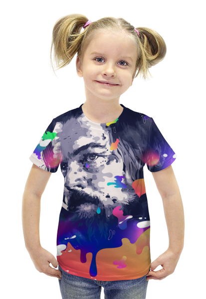 Заказать детскую футболку в Москве. Футболка с полной запечаткой для девочек Леонардо Ди Каприо | Выживший от sandster - готовые дизайны и нанесение принтов.