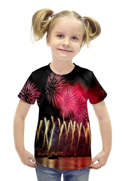 Заказать детскую футболку в Москве. Футболка с полной запечаткой для девочек Праздничный салют от THE_NISE  - готовые дизайны и нанесение принтов.