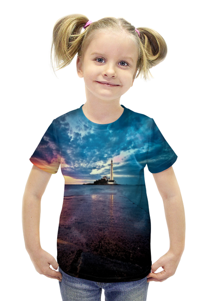 Заказать детскую футболку в Москве. Футболка с полной запечаткой для девочек Маяк в море от THE_NISE  - готовые дизайны и нанесение принтов.