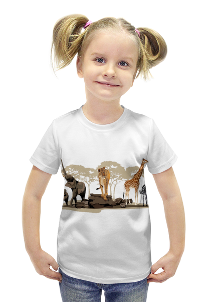 Заказать детскую футболку в Москве. Футболка с полной запечаткой для девочек Сафари от ПРИНТЫ ПЕЧАТЬ  - готовые дизайны и нанесение принтов.