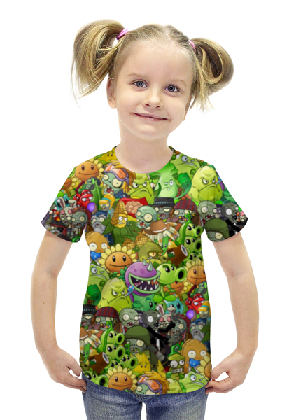 Заказать детскую футболку в Москве. Футболка с полной запечаткой для девочек PLANTS VS ZOMBIES от geekbox - готовые дизайны и нанесение принтов.