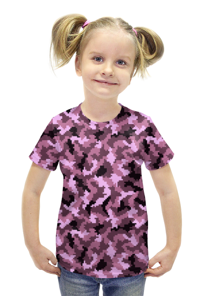 Заказать детскую футболку в Москве. Футболка с полной запечаткой для девочек Розовые пиксели от THE_NISE  - готовые дизайны и нанесение принтов.