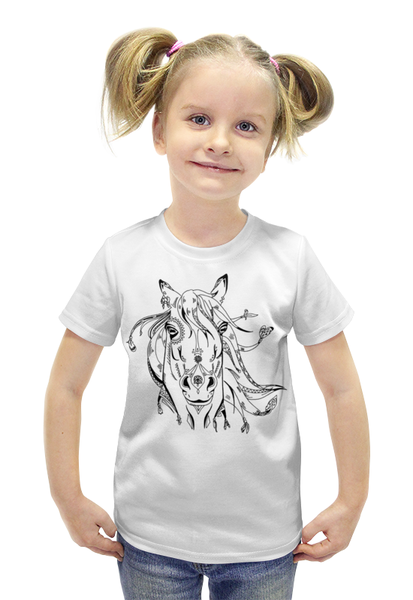 Заказать детскую футболку в Москве. Футболка с полной запечаткой для девочек Милая лошадка от nadegda - готовые дизайны и нанесение принтов.