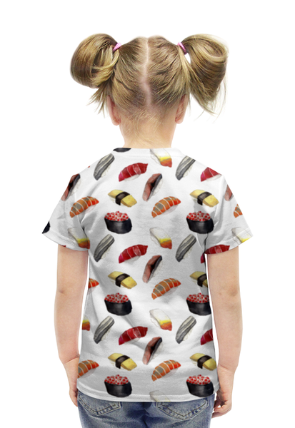 Заказать детскую футболку в Москве. Футболка с полной запечаткой для девочек Суши-Арт от Pinky-Winky - готовые дизайны и нанесение принтов.