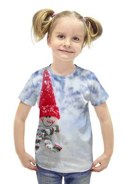 Заказать детскую футболку в Москве. Футболка с полной запечаткой для девочек Счастливый снеговик  от Руслан - готовые дизайны и нанесение принтов.