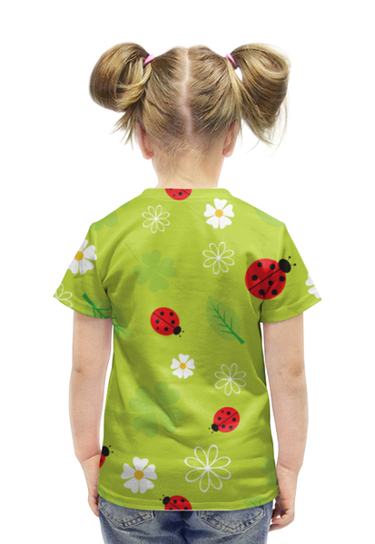 Заказать детскую футболку в Москве. Футболка с полной запечаткой для девочек Божьи коровки от Romanova - готовые дизайны и нанесение принтов.